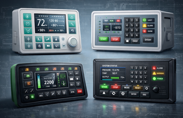 Graphic overlay control panels used in medical, lab, agricultural, and industrial equipment